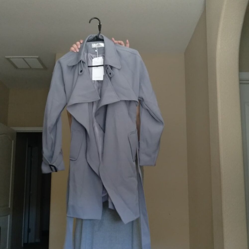 Womens Dusty Blue Trench Coat with Tie Belt NWT